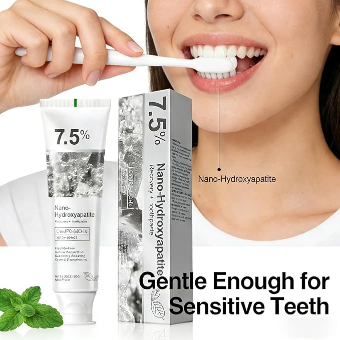 7.5% Nano Hydroxyapatite Toothpaste (120g), Fluoride-Free Toothpaste for Sensitive Teeth, Enamel Protection, Fresh Mint