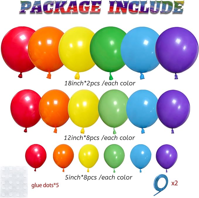 KAWKALSH Rainbow Balloon Arch Kit 111Pcs 18 12 5 Inch Latex Colorful Party Balloons Garland for Birthday Baby Shower Wedding Engagement Anniversary Christmas Party Decorations