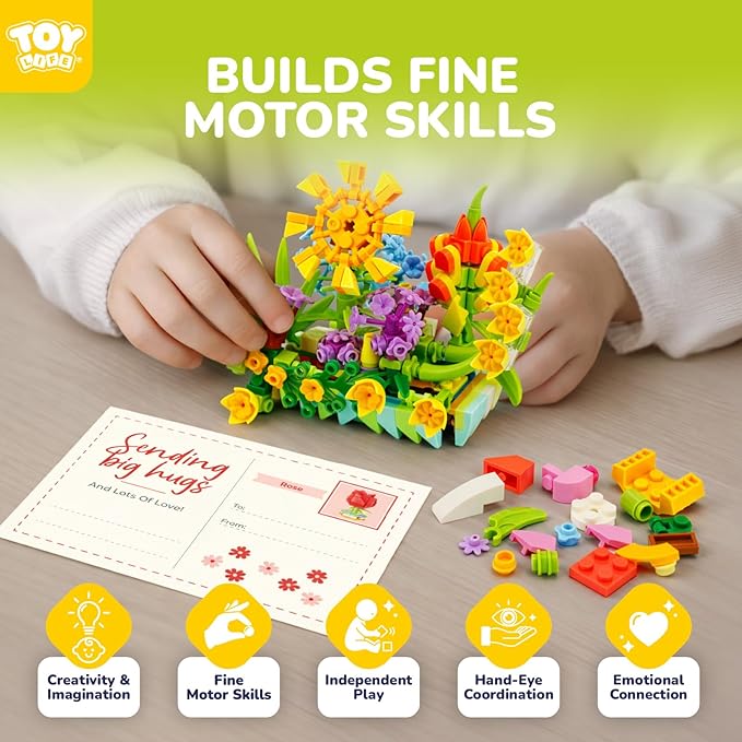 TOY Life 36 Pack Party Favors for Kids, Tiny Plants Mini Flowers Building Blocks Set for Classroom Prize, Flowers Botanical Succulents Building Toy with Cards, Easter Basket Stuffers for Boys Girls 6+