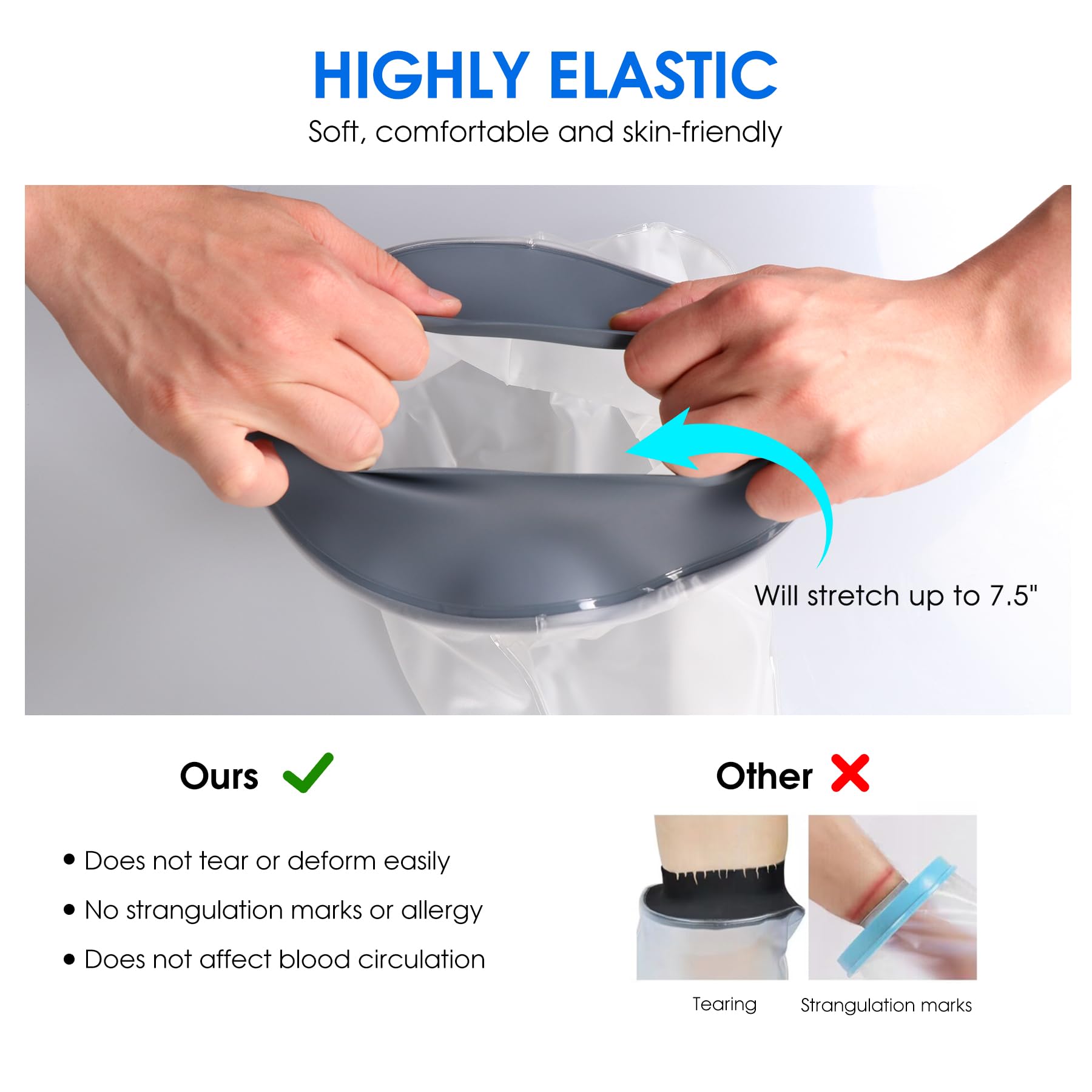 COMFYTHERA Waterproof Cast Cover for Shower Ankle Wound Protector Bath Adult Watertight Cast Bag Showering for Surgery Foot, Ankle, Burns Reusable (C-Long Leg S)