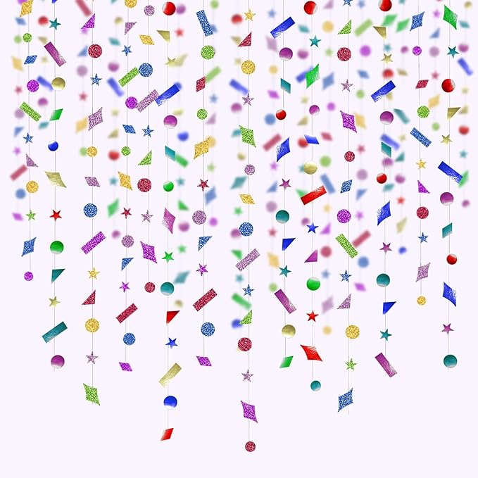 Cheerland Colorful Confetti Garlands Holographic Party Decorations Glitter Rainbow Star Backdrop for Birthday New Year's Eve Baby Shower Bridal Shower Graduation Fiesta Celebration Supplies 10pcs