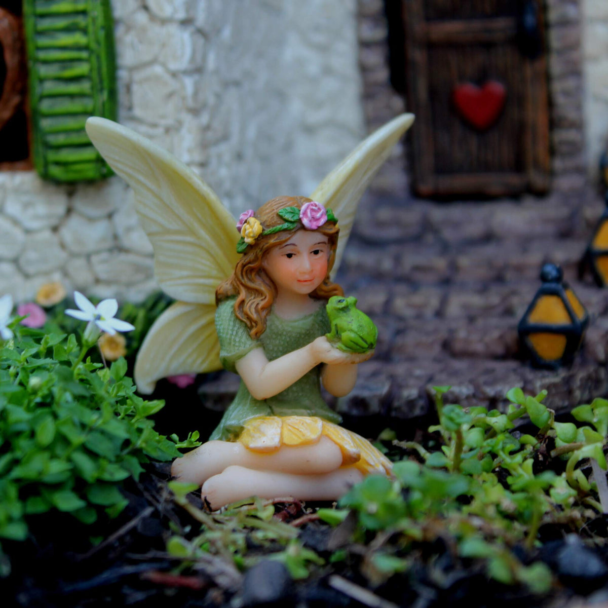 PRETMANNS Fairy House for Garden Outside Accessories Kit, 7" H, 4 Pieces