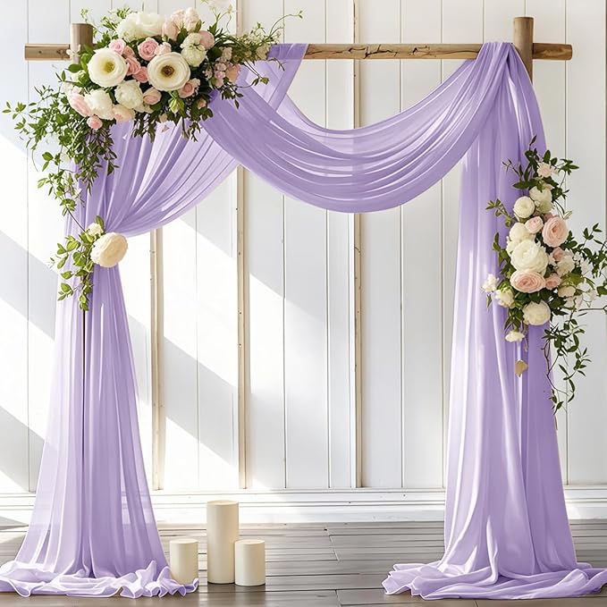 Wedding Arch Draping Fabric 30'' x 18FT Sheer Chiffon Arch Drape Backdrop 2 Panel Lilac Drapes for Easter Bridal Shower Baby Shower Photo Booth Church Decor Birthday Party Outdoor Decoration
