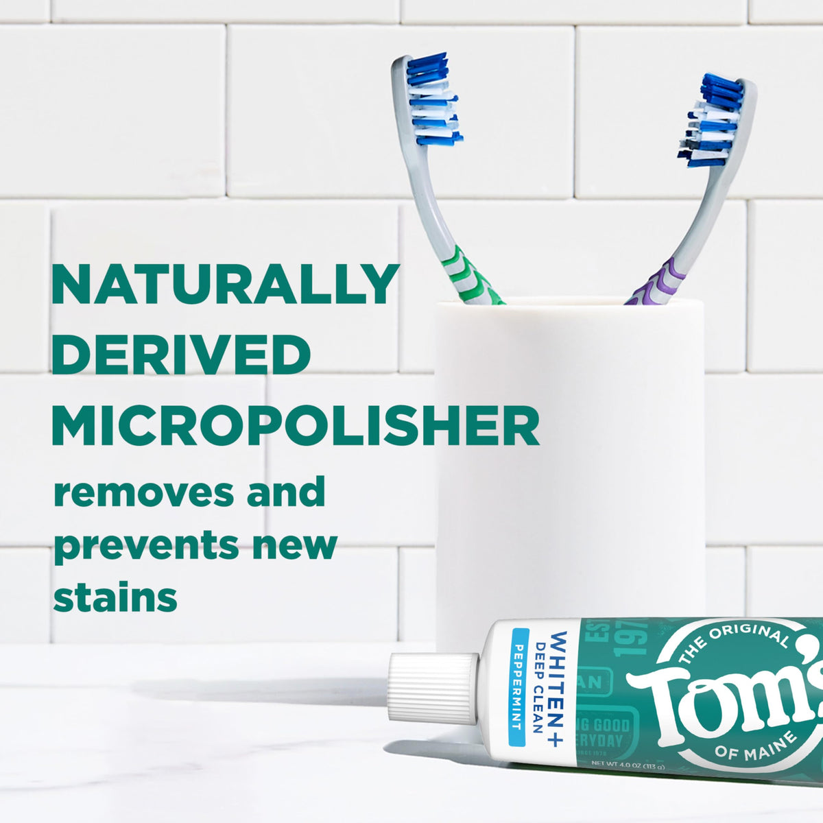 Tom's of Maine Whiten Plus Deep Clean Whitening Toothpaste, Natural Whitening Toothpaste with Plant-Based Cleansers, Enamel Safe, Whitens Without Causing Sensitivity, Peppermint, 4.0 oz (Pack of 3)