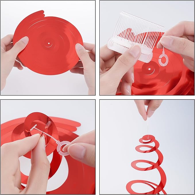 Red Ceiling Swirl Foil Decorations Hanging Plastic Streamer Themed Swirl Party for Valentine’s Day Day Carnival Celebration, Pack of 28