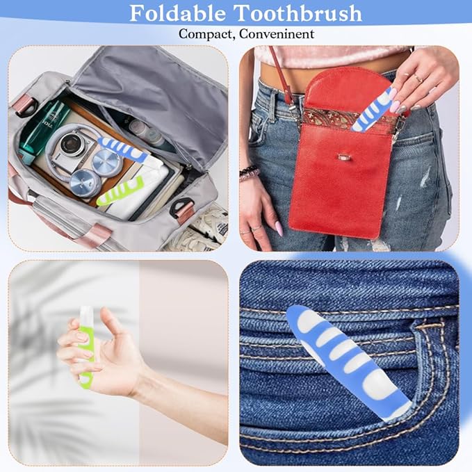 Travel Toothbrush, 4PCS Portable Travel Toothbrush Set,Mini Tooth Brush Built in Cover Soft Travels Size Folding Toothbrushs Individually Wrapped ToothBrushes for Adults Kids Hiking Camping Traveling