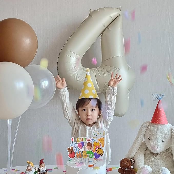 Number 4 Balloon Beige,40 Inch Large Cream Foil 4 Helium Balloons for Boys Girls Birthday Anniversary Decorations