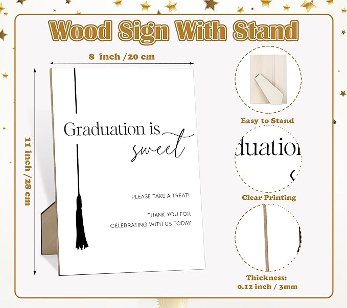 Graduation is Sweet Sign for Dessert Table, 8×11" Please Take A Treat Graduation Tassel Wooden Sign With Stand, 2025 Graduation Party Decorations Centerpieces for Tables, Congrats Grad Party Supplies
