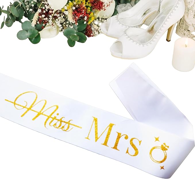 Bride to Be Sash, White Bachelorette Hen Party Decorations with Gold 'Miss Mrs', Funny Bridal Shower Gifts for Women, Future Wifey Engaged Era Supplies, I Said Yes Wedding Proposal Favors