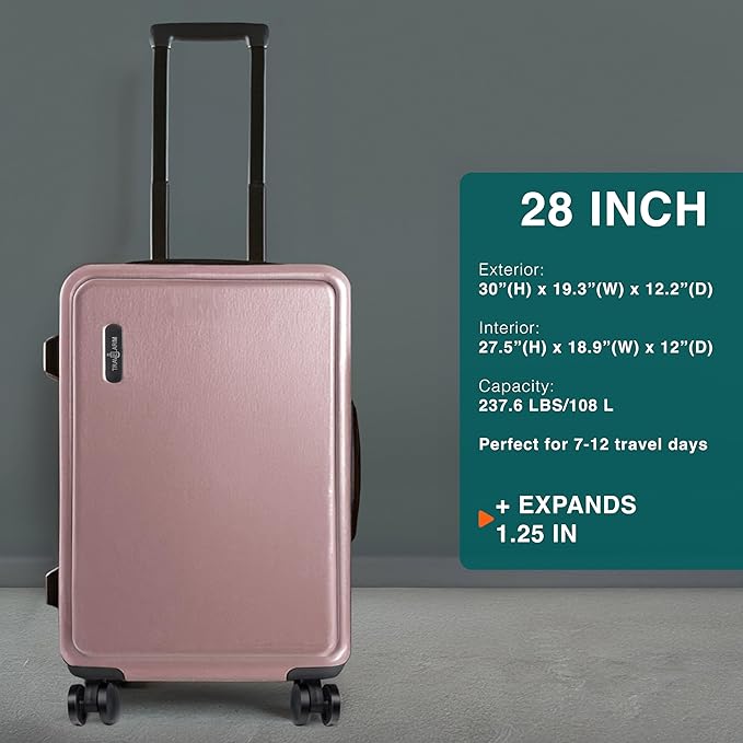 TRAVELARIM 28 Inch Luggage with Spinner Wheels, Hard Shell Suitcase with TSA Locks for Luggage, Travel Large Suitcase, Expandable Hard Shell Suitcases, Pink