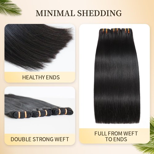 BLACKMOON 16a Raw Indian Hair Bundles 100% Unprocessed Raw Human Hair Straight Bundles Triple Lifespan Than Regular Virgin Hair 20 Inches Double Weft 100g/Bundle Natural Black