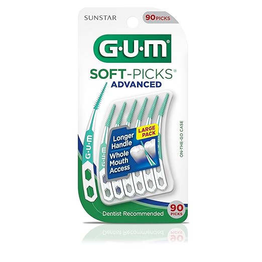 GUM Soft-Picks Advanced, Easy to Use Dental Picks for Teeth Cleaning and Gum Health, Disposable Interdental Brushes with Convenient Carry Case, Dentist Recommended Dental Picks, 90 Count (Pack of 3)
