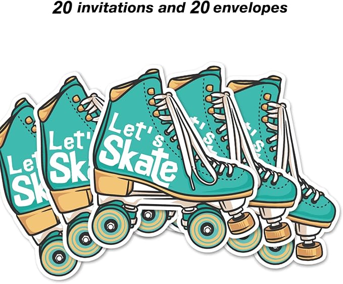 Roller Skating Party Invitations with Envelopes, 20 Set Roller Skate Shaped Invitations Birthday Baby Shower Party Invites Supplies Favors, Double-Sided, Green