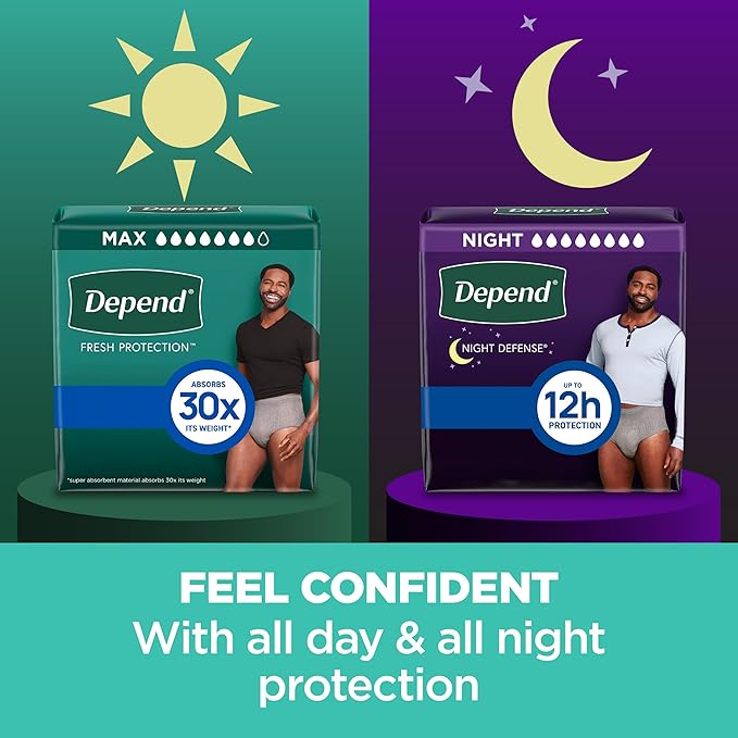 Depend Fresh Protection Adult Diapers, Incontinence Underwear for Men, Disposable, Maximum, Extra-Large, Grey, 15 Count, Packaging May Vary