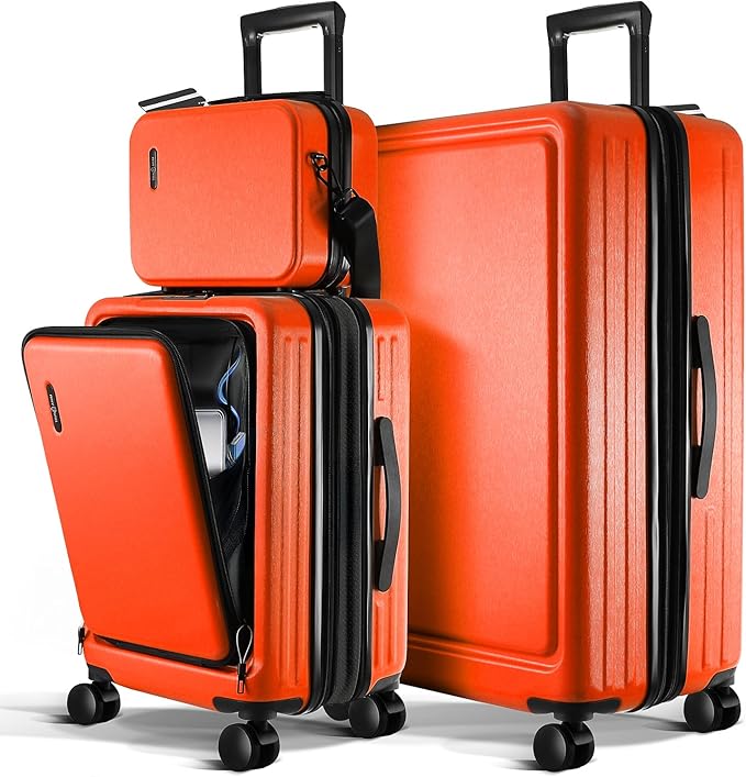 TRAVELARIM Luggage Sets 3 Piece, 20 Inch Carry on Luggage and 28 Inch Suitcases with Wheels Spinner, Durable Hard Shell Suitcase Set, Expandable Travel Suitcase, Orange