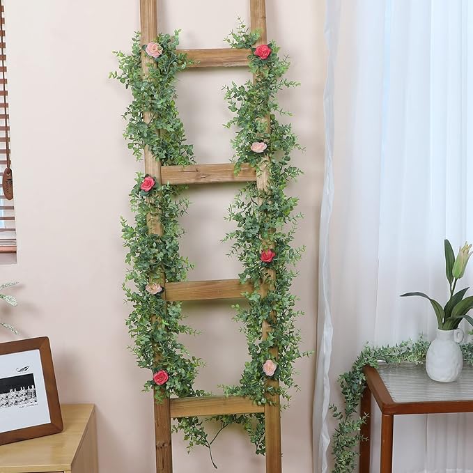 Dolicer 5 Packs Eucalyptus Garland, 30FT Faux Eucalyptus Greenery Garland, Artificial Eucalyptus Leaves Vine, Fake Hanging Eucalyptus Garlands Wedding Backdrop Arch Wall Table Party Decor (Grey Green)