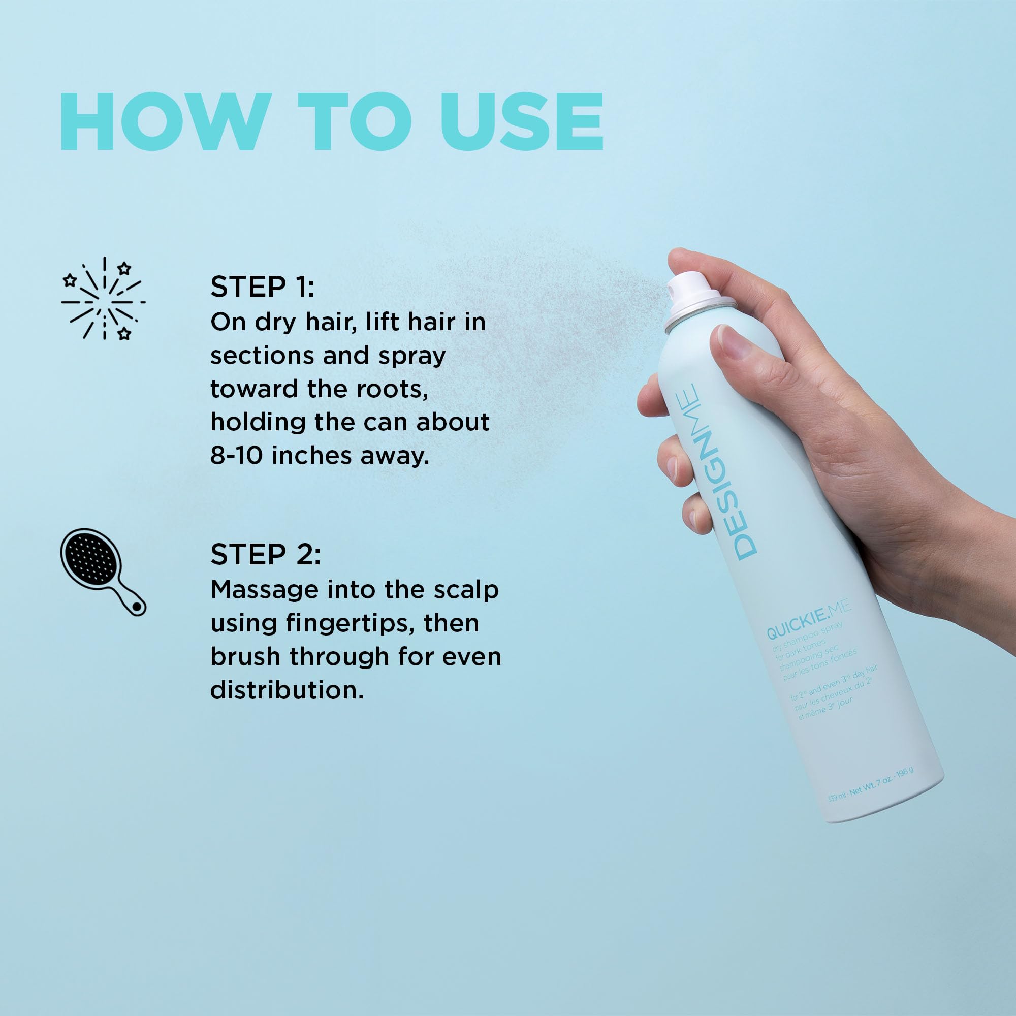 Design.Me QUICKIE.ME Dry Shampoo For Dark Tones | Instantly Refreshes, Absorbs Oils | Root-Lifting Formula with Rice Starch | Residue-Free Waterless Spray for Brown, Black, Dark & Red Hair
