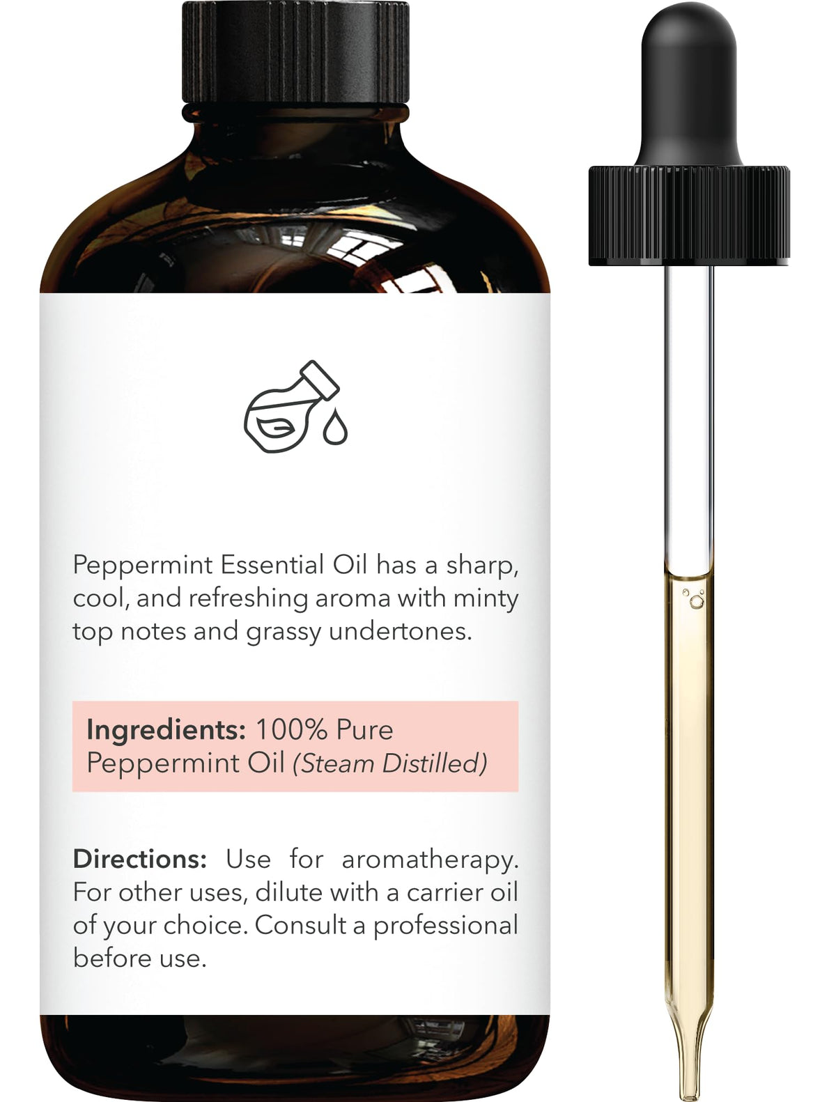 Brooklyn Botany Peppermint Essential Oil - Huge 4 Fl Oz - 100% Pure and Natural - Premium Grade with Dropper - for Aromatherapy and Diffuser