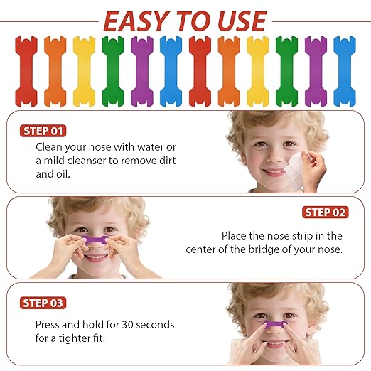 60 Pack Small Size Kids Nasal Strip, Solid Color 1.73*0.55" Extra Strength Kids Nose Strips for Breathing, Kid Nasal Congestion Relief Nasal Tape, Breathe Snoring Strips Sleep Tape for Children