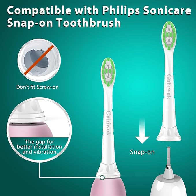 Guhiwuk Designed for Sonicare Replacement Heads, Electric Toothbrush Replacement Brush Heads Compatible with Philips Sonicare, 4 Pack, White