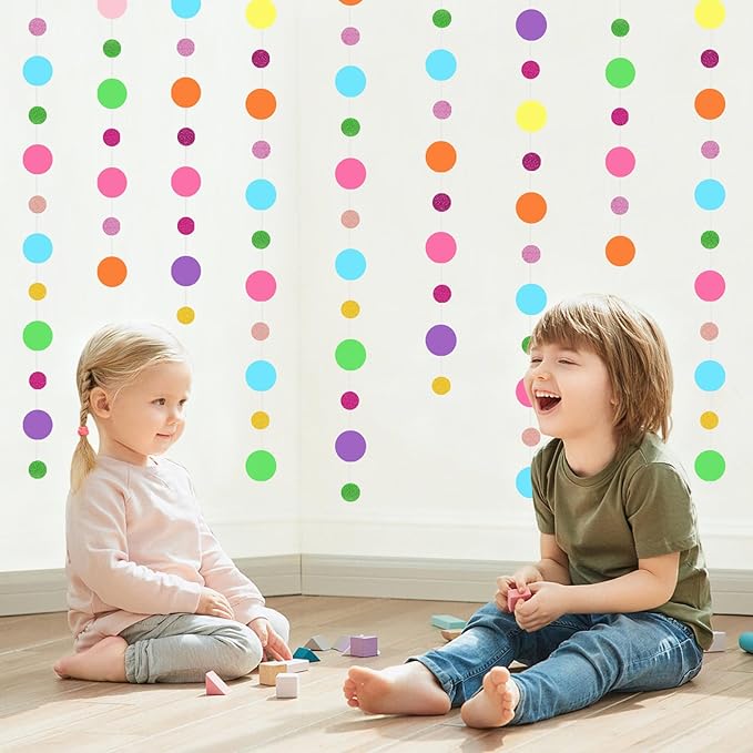 5 Pcs Colorful Circle Garland Paper Hanging Streamers Glitter Round Dots Banner for Birthday Engagement Wedding Party Backdrop Decorations