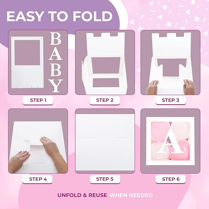 Baby Shower Boxes with Letters – White Boxes with Pink & White Balloons – 44-Piece Gender Reveal & Party Decoration Set by Vellax-Piece Gender Reveal & Party Decoration Set by Vellax