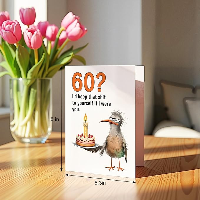 Funny 60th Birthday Card Gift for Men Women, Unique Bird 60th Birthday Card Gift for Him Her, 60 Years Old Bday Gifts for Mom Dad Friend Husband Wife Brother Sister