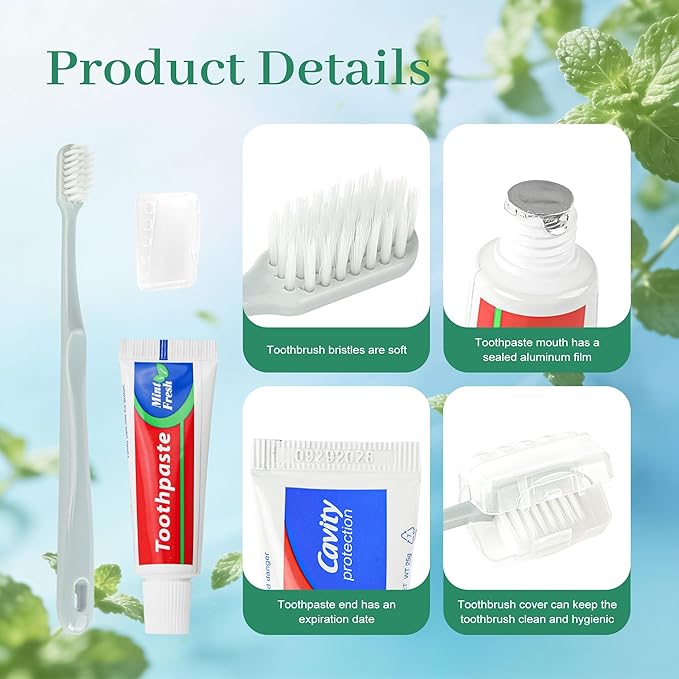 Travel Toothbrush Kit Bulk, Toothbrush Toothpaste Set, Hygiene Kit Bulk with Floss Picks, Comb, Protective Case, Individually Packaged, Suitable for Home, Travel, and Hotels (30-Pack)