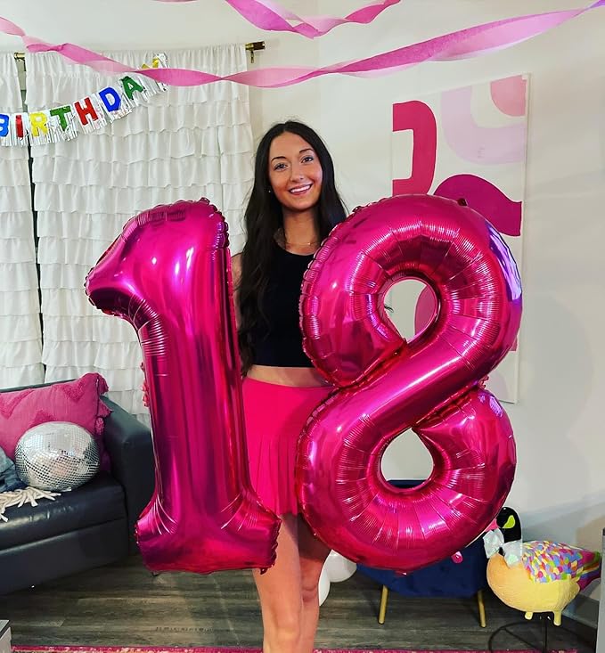 18 Balloon Number, Hot Pink Number 18th Birthday Balloons 40 Inch, 18 Years Old Hot Pink Birthday Decorations for Boys Girls, 18th Anniversary Decorations
