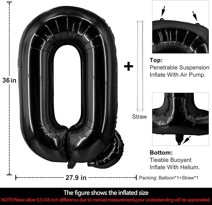 Lovoir 40 Inch Large Black Letter Q Balloons Big Size Jumbo Mylar Foil Helium Balloon for Birthday Party Celebration Decorations Alphabet Black Q