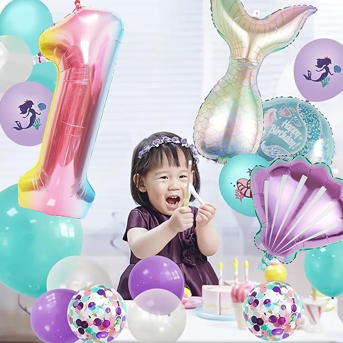 Mermaid Birthday Decorations Mermaid Balloons - Number 1 Balloons for Girls Under The Sea Mermaid Theme Baby Shower Birthday Favors