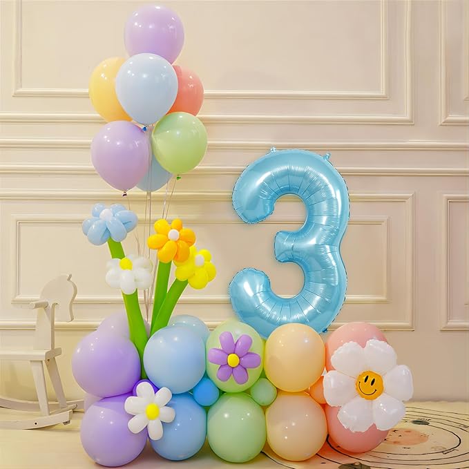 40 Inch Light Blue Number 3 Balloons - Helium Mylar Foil Number Balloons for Birthdays, Boy Baby Shower & Wedding Decorations