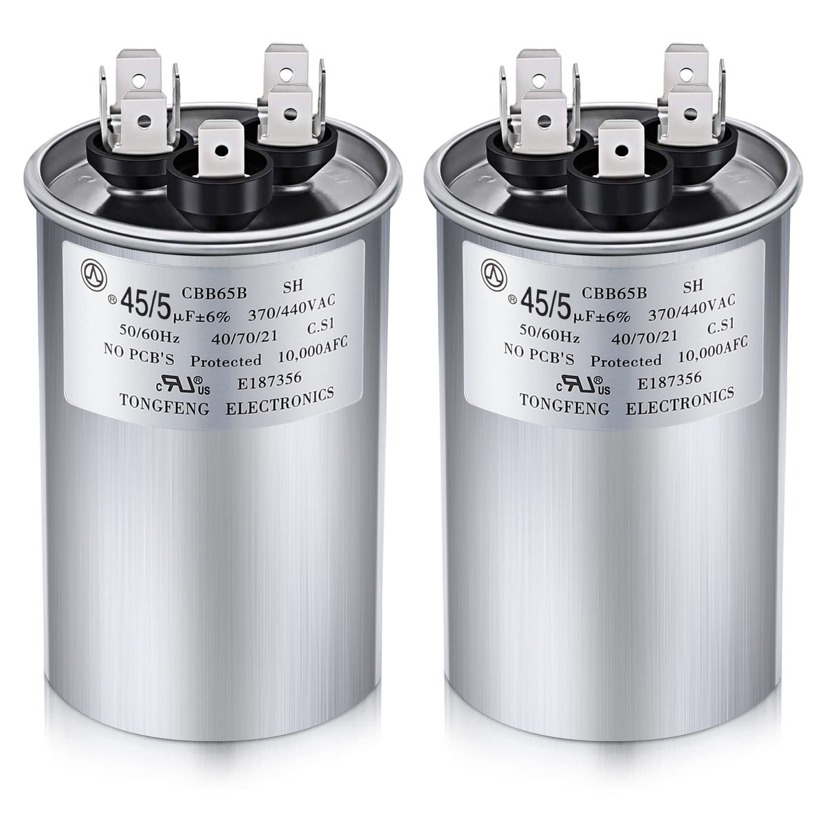 Frienda 2 Pcs 45+5 MFD 45/5 uf ±6% 370V or 440V VAC Dual Run Round Capacitor, 45 5 Start Capacitor for AC Air Conditioning Unit, Condenser Straight Cool or Heat Pump