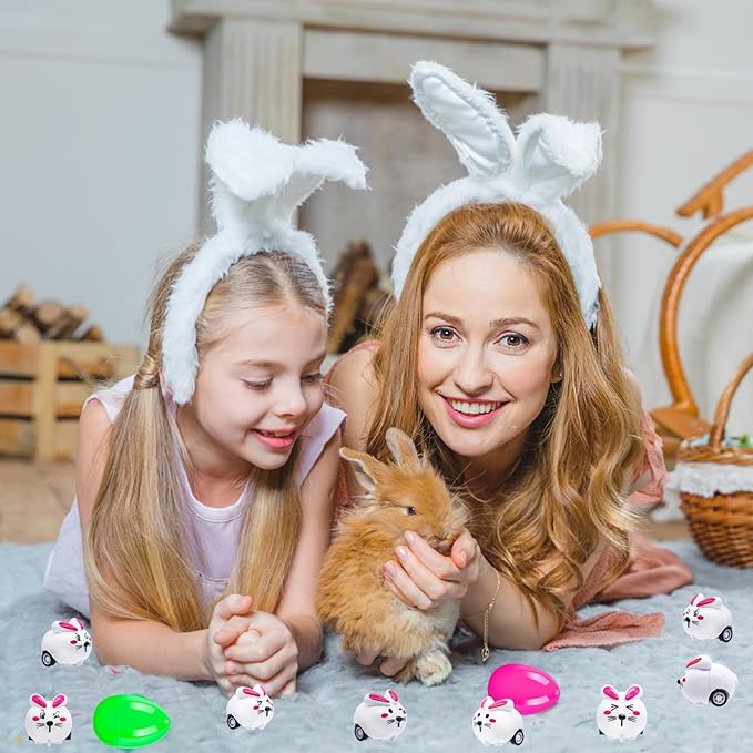 60Pack Easter Eggs with Bunny Pull Back Cars,30 Sets Cartoon Rabbit Vehicles,Easter Basket Filler Stuffers for Party Favors,Classroom Prizes,Birthday Gifts,Kids,Girls,Boys