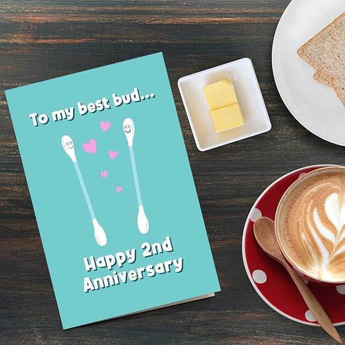 Qiliji Happy 2nd Anniversary Card, Funny Cotton Anniversary Card, Second Wedding Anniversary Card, 2 Years Married Anniversary Greeting Card, To My Best Bud