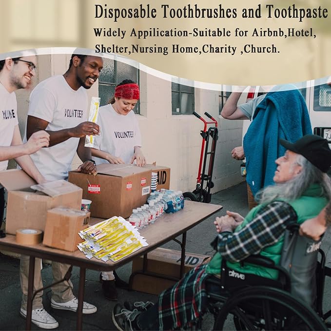 Disposable Toothbrushes with Toothpaste,1000 Pack Yellow Hollow Individually Wrapped Disposable Travel Toothbrushes Kit in Bulk for Homeless,Nursing Home,Hotel,Charity