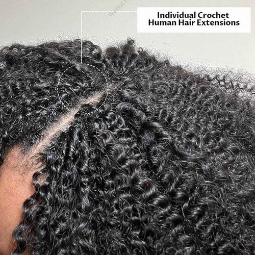 Knotless Pre Separated Crochet Human Hair Extensions Afro Kinky Curly Mongolian Virgin Braiding Hair Invisible Pre Looped Feather Braids Bundles For Black Women Walnut Hair 16inch 60g