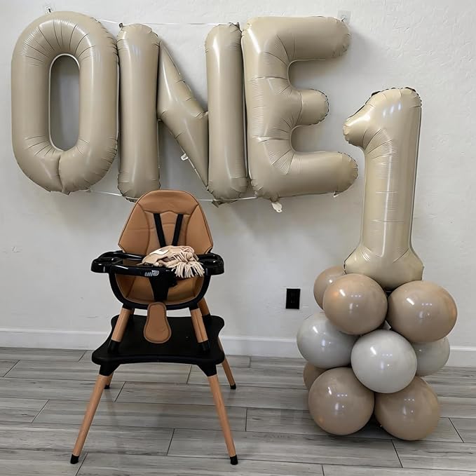 Cream Letter ONE Balloons,40 Inch Number 1 Balloon Beige for Baby Shower Gender Reveal Backdrop Party Decorations