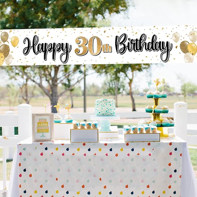 Happy 30th Birthday Decorations,30th Gold Balloon Large Birthday Hanging Banner Sign,Cheers to Thirty Years Old Bday Party Supplies.