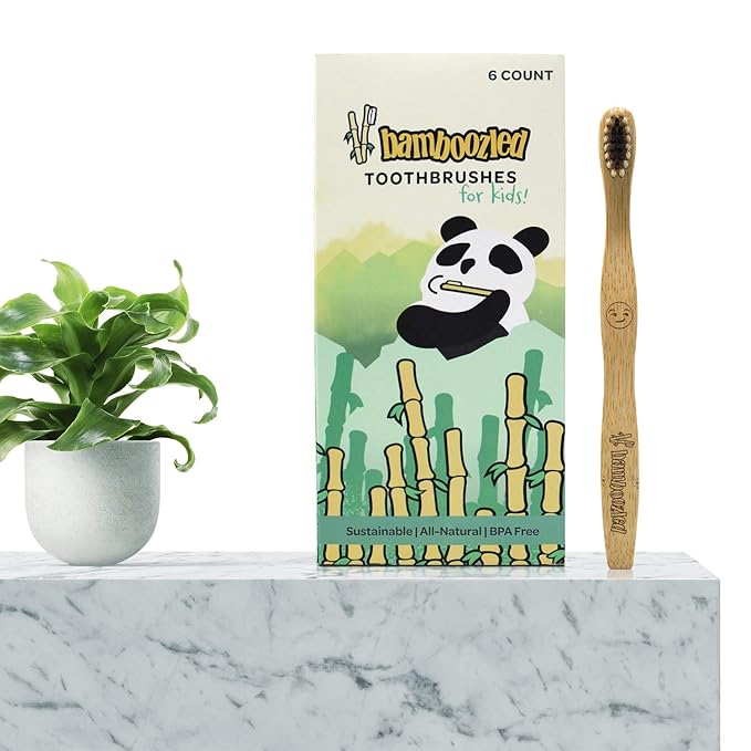 Bamboozled | Kids Bamboo Toothbrush | Child Size, Biodegradable Handle | BPA Free, Charcoal Infused Soft Bristles | Set of 6 | The Natural Way to Whitening Your Teeth