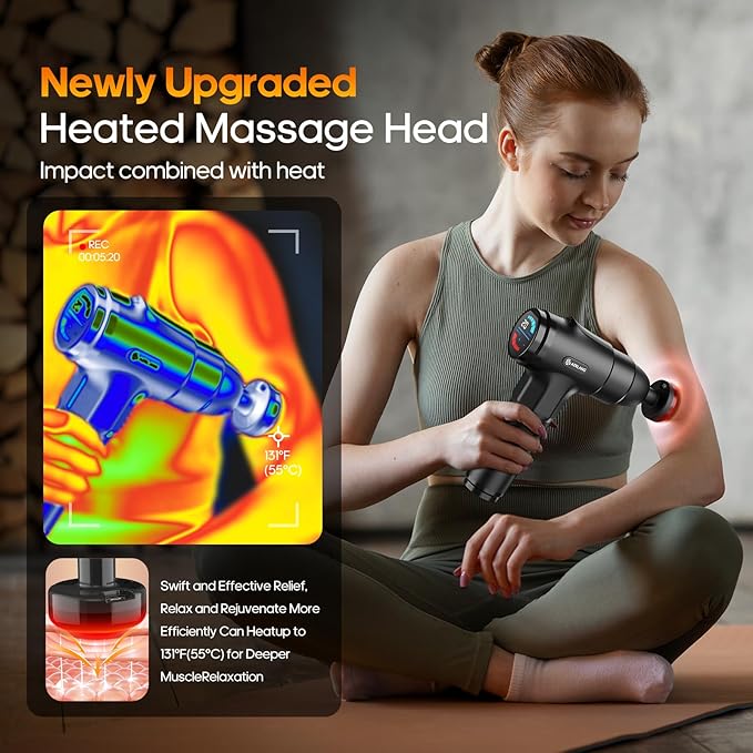 AERLANG Massage Gun with Heat Deep Tissue Back Massager Neck Massager for Pain Relief,Muscle Percussion Massage Gun, Birthday Gifts for Men Women Dad him Handheld Message Gun with 7Heads&Silent