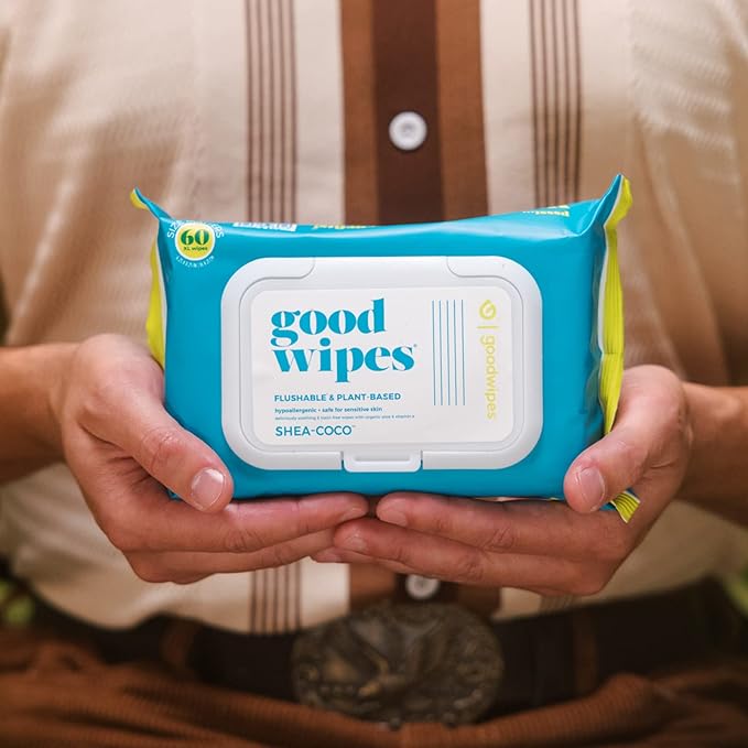 goodwipes Flushable Butt Wipes Made with Vitamin E & Aloe - Soft & Gentle Wet Wipe Dispenser for Home Use, Septic & Sewer Safe - Largest Adult Toilet Towelettes - Shea-Coco, 360 Count (6 Packs)