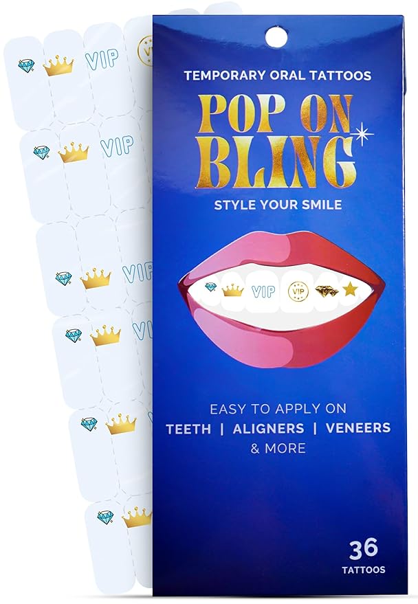 Halloween Tooth Bling Tattoo – Temporary Tooth Gem Kit for Teeth – Safe for Teens & Adults, Removable Fun Fake Tooth Tattoo Stickers for Halloween Costume, Party & Cosplay (VIP)