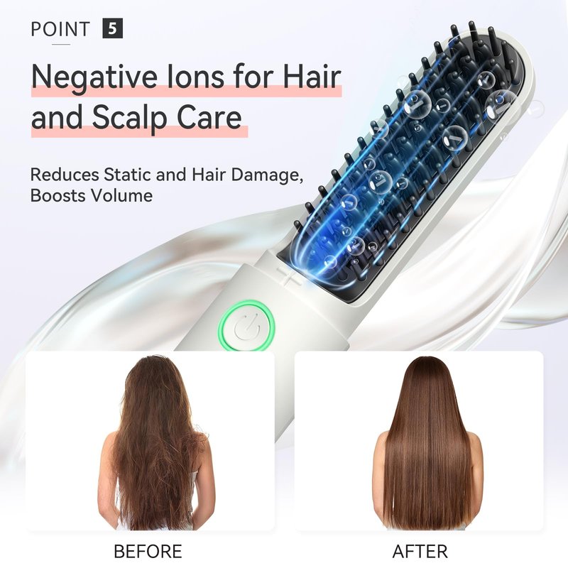 Cordless Hair Straightener Brush, ANLAN Portable Straightening Brush for Travel, Mini Hot Ionic Straightener Comb for Women, Rechargeable & Travel-Friendly for All Hair Textures, White