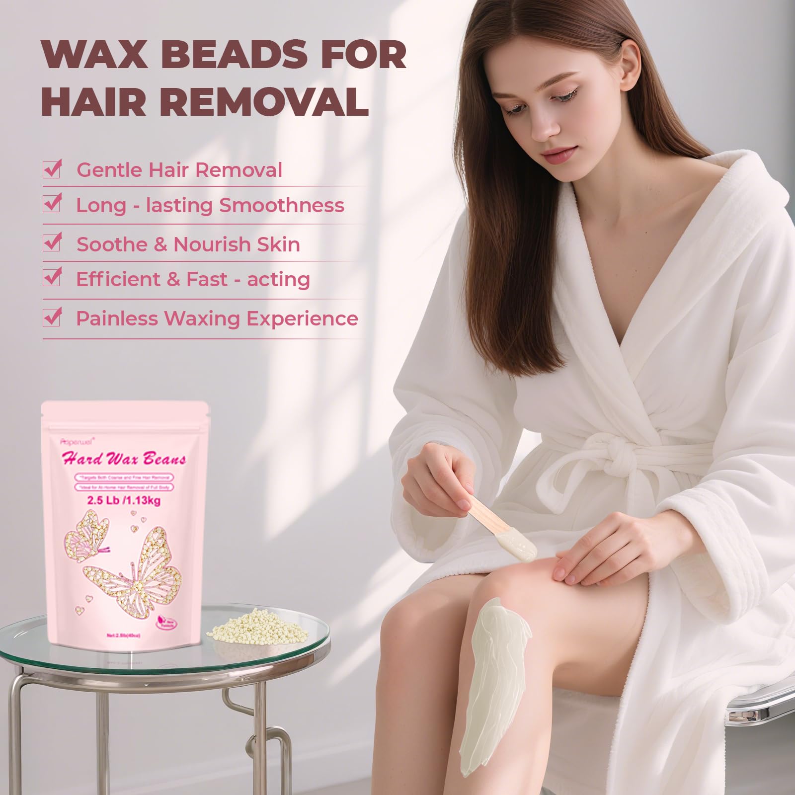 Auperwel Wax Beads 2.5lb,Hard Wax Beads Suitable for Brazilian Bikini & Coarse Hair, Sensitive Skin Hard Wax for Hair Removal (Face/Body/Armpit), Refill Wax Bags for At-Home Waxing