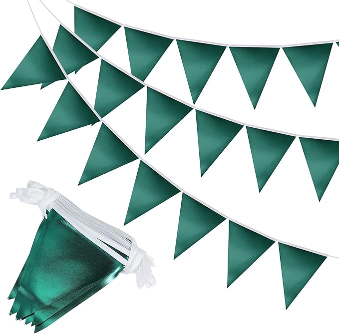 PATIKIL Pennant Banner Flags 33 Ft, 36 Pcs Colorful Triangle Banners Party Banner Bunting Garland String for Graduation Birthday Wedding Outdoor Decoration, Glitters Green
