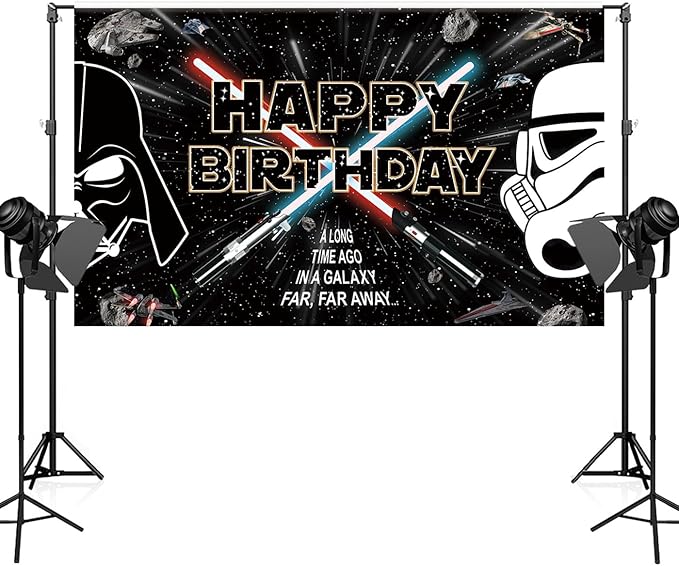 9x6ft Galaxy Wars Happy Birthday Backdrop Space Battleship Wars Birthday Backdrops for Party Birthday Party Decoration for Kids