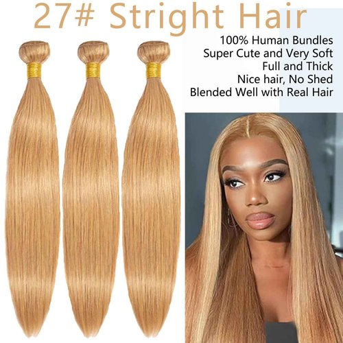Fabimiya 20 22 24 Inch Human Hair Bundles Honey Blonde 27# Straight Bundles Human Hair 100% Unprocessed Soft Sewn In Hair with Double Weft for Black Women