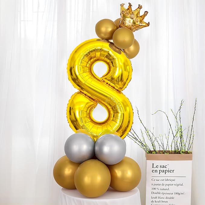 Gold Number Balloons Birthday Balloons - Giant Gold Number 8 Balloon 40 inch, Numbers Balloon Birthday Decorations, Gold Party Supplies for Women Men
