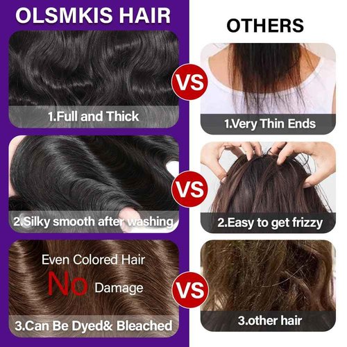 Olsmkis Body Wave Bundles Human Hair 20 22 24 Inch 3 Bundles Human Hair 300g 100% Unprocessed Brazilian Virgin Raw Hair Extensions for Women Natural Black Weave Bundle